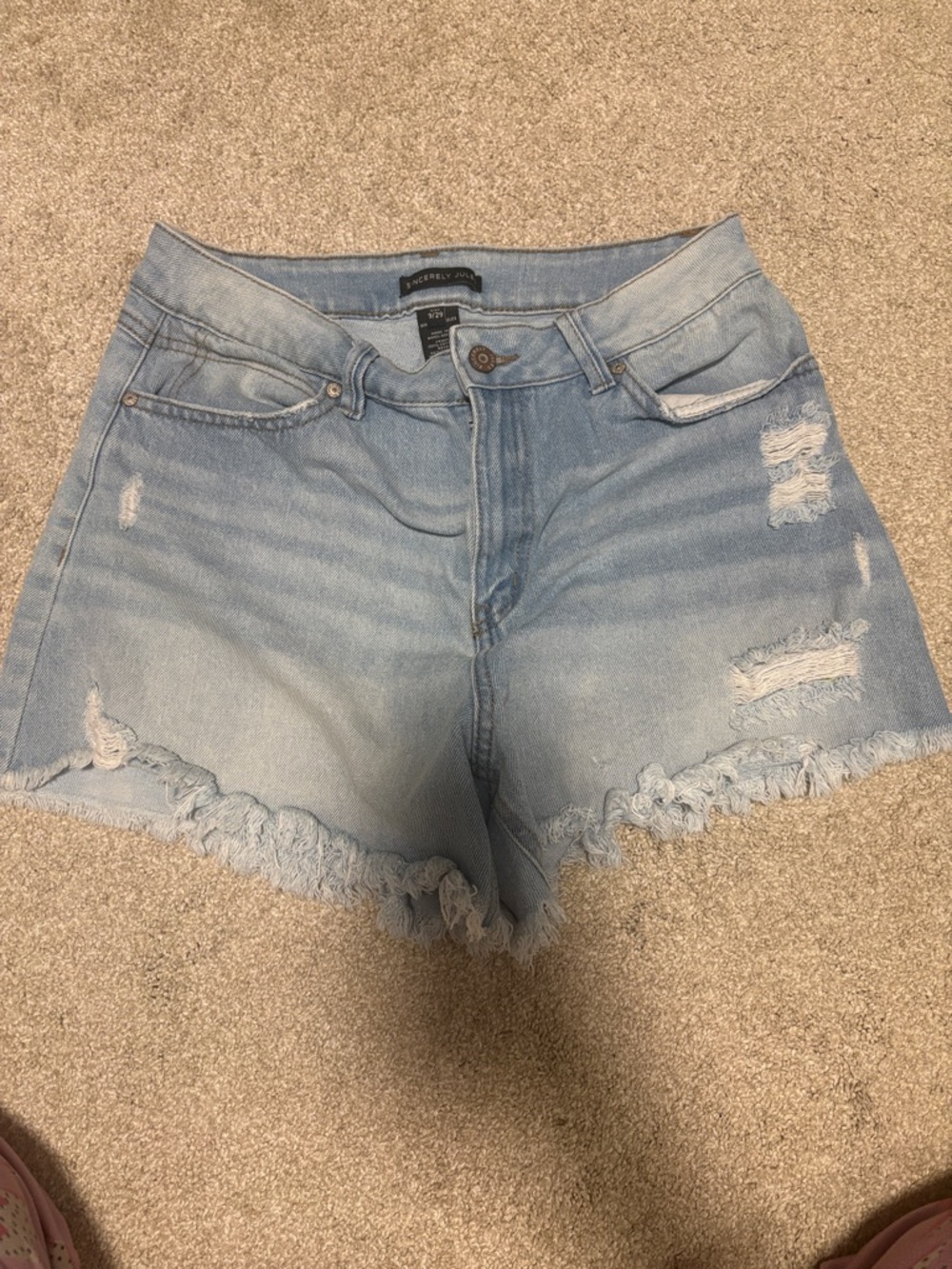 Light Blue Distressed Denim Shorts
